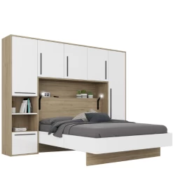 Tête De Lit + Lit Moloko 160 X 200 Cm-blanc Brillant/chêne -Magasin De Meubles Ontwerp zonder titel 2023 07 04T102343.529 6395