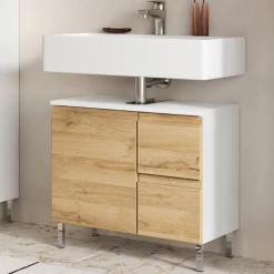 Meuble Sous-vasque Torres 60cm Avec Deux Tiroirs & 1 Porte - Décor Chêne/blanc
