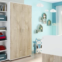 Armoire Halula 2 Portes, 1 Tringle Et 2 étagères-chêne/blanc