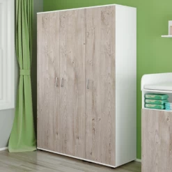 Armoire Halula 3 Portes, 1 Tringle Et 6 étagères-chêne/blanc