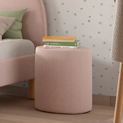 Table De Chevet / Pouf Maeva 41x41cm - Tissu Bouclé Rose