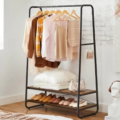 Portemanteau Rustique En Acier Brun/noir Avec 2 étagères Et 6 Crochets