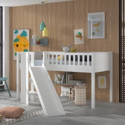 Lit Mi-hauteur Scottie 90x200 Cm Avec Toboggan-blanc