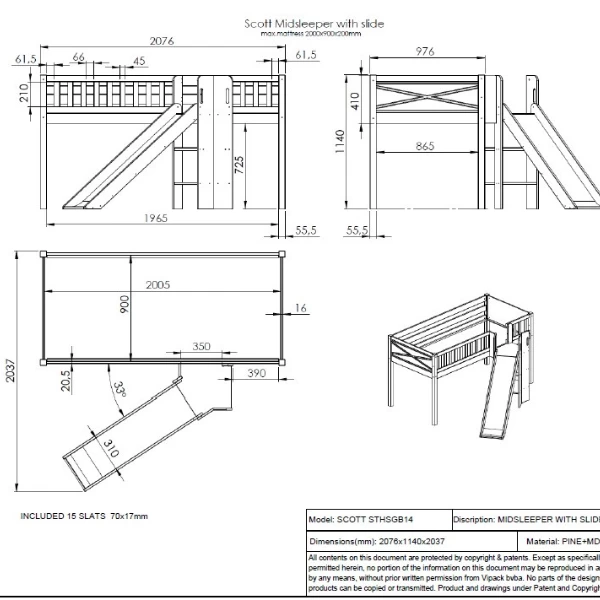 Lit Mi-hauteur Scottie 90x200 Cm Avec Toboggan Et Rideau De Jeu Vaisseau Spatiale-blanc 3 Lit Mi-hauteur Scottie 90x200 Cm Avec Toboggan Et Rideau De Jeu Vaisseau Spatiale-blanc – Image 3
