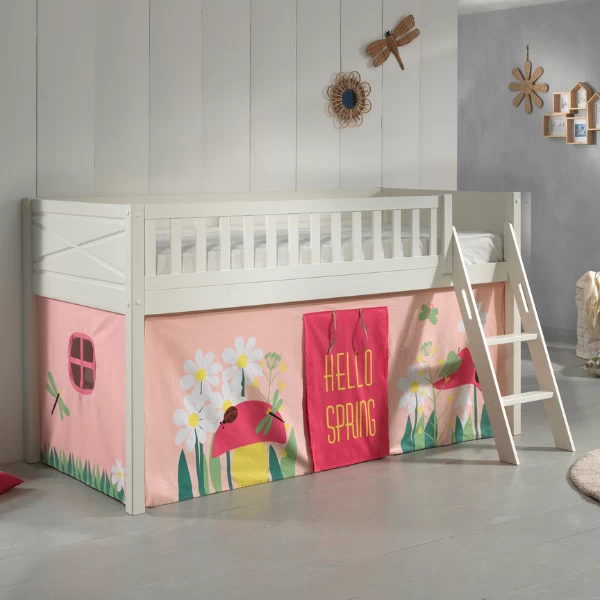 Lit Mi-hauteur Scottie 90x200 Cm Avec Rideau De Jeu Printemps-blanc 1 Lit Mi-hauteur Scottie 90x200 Cm Avec Rideau De Jeu Printemps-blanc