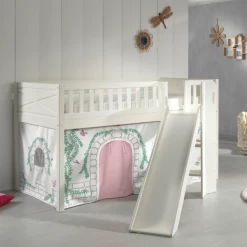 Lit Mi-hauteur Scottie 90x200 Cm Avec Toboggan Et Rideau De Jeu Birdy-blanc