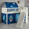 Lit Mi-hauteur Scottie 90x200 Cm Avec Toboggan, Rideau De Jeu Astronautes Et Tunnel De Lit-blanc