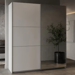 Penderie Spectre 178cm Avec Portes Coulissantes Et Miroir - Blanc Mat