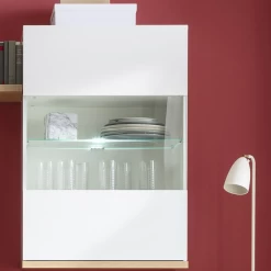 Armoire Murale Maki Avec Porte Vitrine - Décor Chêne/blanc Brillant