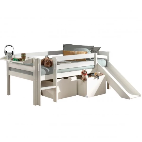 Lit Mi-hauteur Pip 90x200 Cm+toboggan,2 Tiroirs Et étagère Suspendue-blanc 8 Lit Mi-hauteur Pip 90x200 Cm+toboggan,2 Tiroirs Et étagère Suspendue-blanc – Image 8