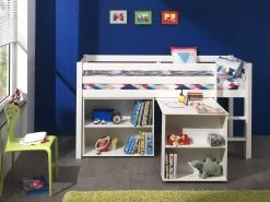 Lit Mi-hauteur Charlotte Avec Bureau Et Bibliothèque - Blanc -Magasin De Meubles PICOHSBUBI14a 3c83
