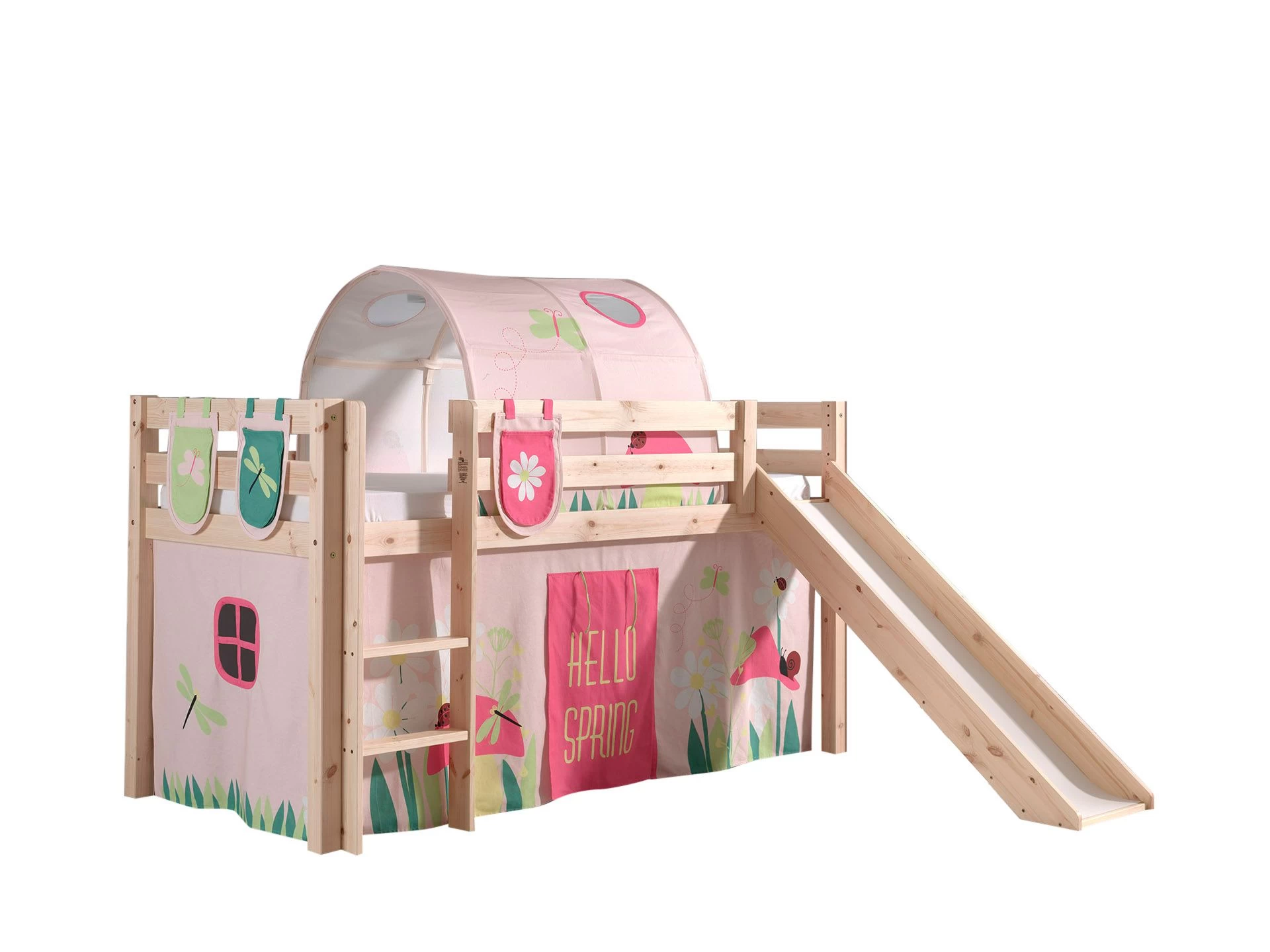 Lit Mi-hauteur Avec Toboggan Astrid Avec Tente Et Tunnel De Lit Et Sacs De Rangement Spring - Naturel 2 Lit Mi-hauteur Avec Toboggan Astrid Avec Tente Et Tunnel De Lit Et Sacs De Rangement Spring - Naturel – Image 2