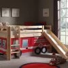 Lit Mi-hauteur Astrid Avec Toboggan & Tente De Lit Pompier - Naturel