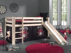 Lit Mi-hauteur Astrid Avec Toboggan & Tente De Lit Pirates - Naturel