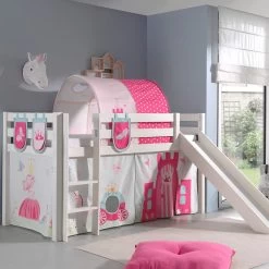 Lit Mi-hauteur Astrid Avec Tente Et Tunnel De Lit Et Sacs De Rangement Princess II - Blanc