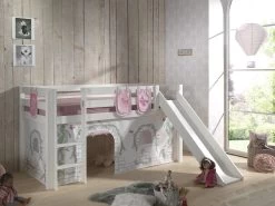 Lit Mi-hauteur Avec Toboggan Astrid Avec Tente Et Sacs De Rangement Birdy - Blanc -Magasin De Meubles PICOHSGB14042 fcd1