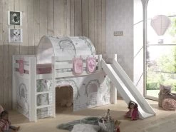 Lit Mi-hauteur Astrid Avec Tente Et Tunnel De Lit Et Sacs De Rangement Birdy - Blanc