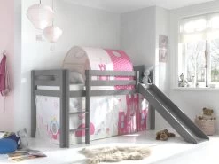 Lit Mi-hauteur Avec Toboggan Astrid Avec Tente Et Tunnel De Lit Princess II - Gris -Magasin De Meubles PICOHSGB17021 02 6ae2