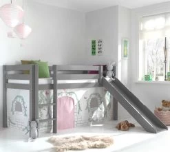 Lit Mi-hauteur Astrid Gris Avec Toboggan - Birdy