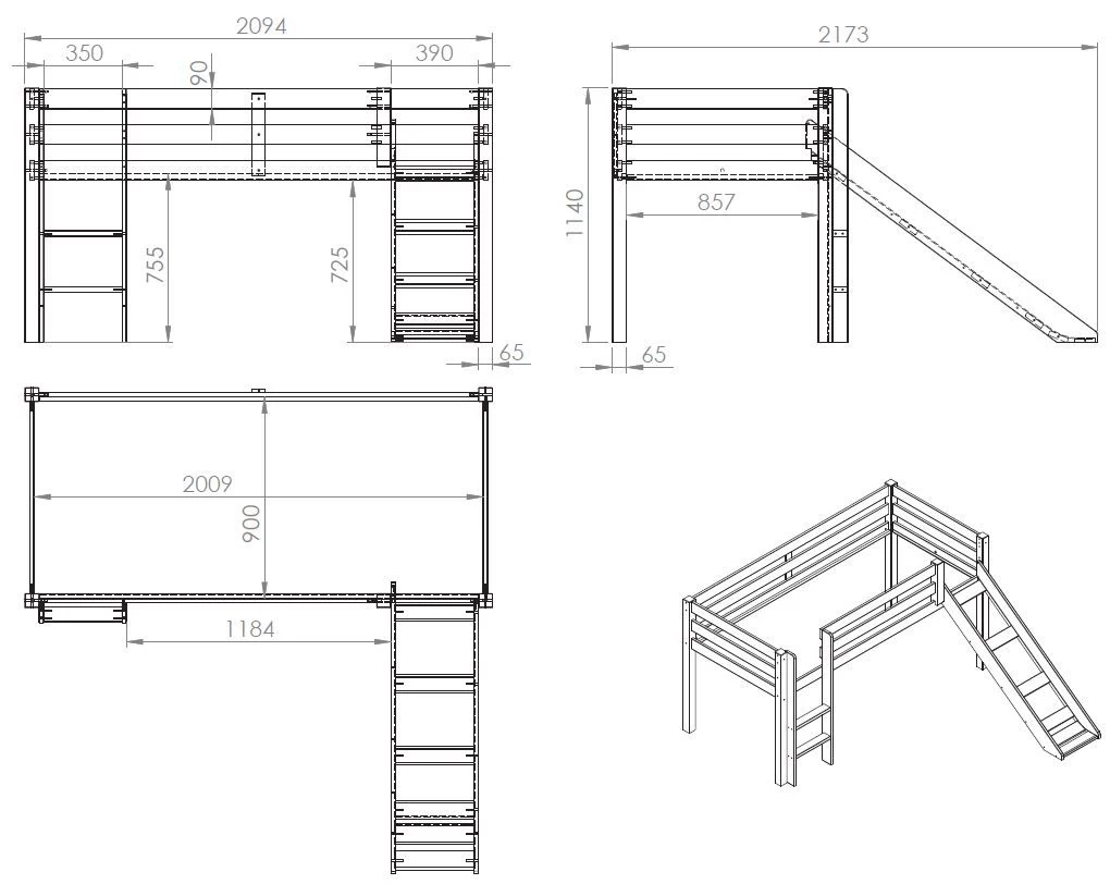 Lit Mi-hauteur Avec Toboggan Astrid Avec Tente De Lit Caribbean Pirates - Gris 2 Lit Mi-hauteur Avec Toboggan Astrid Avec Tente De Lit Caribbean Pirates - Gris – Image 2