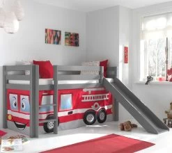 Lit Mi-hauteur Astrid Gris Avec Toboggan - Tente Pompier