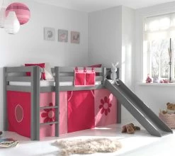 Lit Mi-hauteur Astrid Gris Avec Toboggan - Tente Fleurs