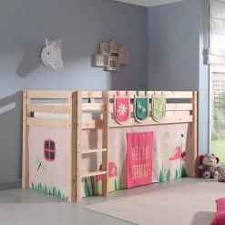 Lit Mi-hauteur Charlotte Avec Tente Et Sacs De Rangement Spring - Naturel