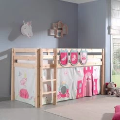 Lit Mi-hauteur Charlotte Avec Tente Et Sacs De Rangement Princess II - Naturel