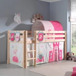 Lit Mi-hauteur Charlotte Avec Tente Et Tunnel De Lit Et Sacs De Rangement Princess II - Naturel