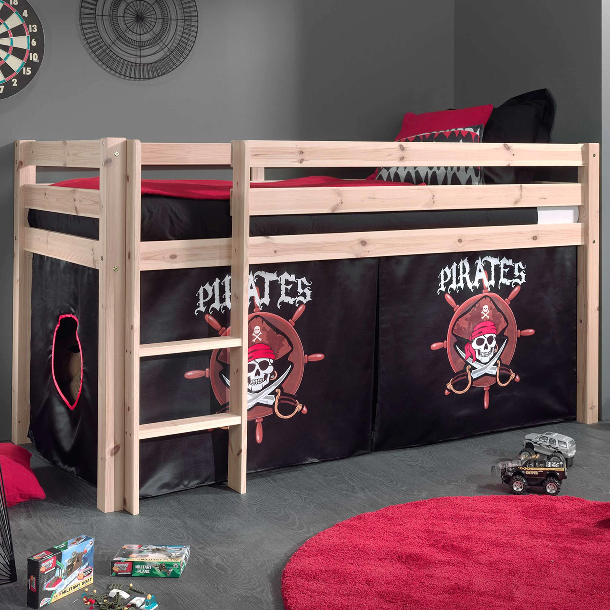 Lit Mi-hauteur Charlotte Avec Tente De Lit Pirates - Naturel 1 Lit Mi-hauteur Charlotte Avec Tente De Lit Pirates - Naturel