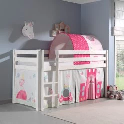 Lit Mi-hauteur Charlotte Avec Tente Et Tunnel De Lit Princess II - Blanc