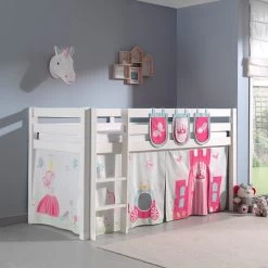 Lit Mi-hauteur Charlotte Avec Tente Et Sacs De Rangement Princess II - Blanc