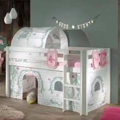 Lit Mi-hauteur Charlotte Avec Tente Et Tunnel De Lit Et Sacs De Rangement Birdy - Blanc