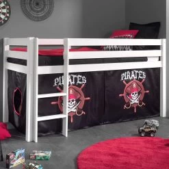 Lit Mi-hauteur Charlotte Avec Tente De Lit Pirates - Blanc