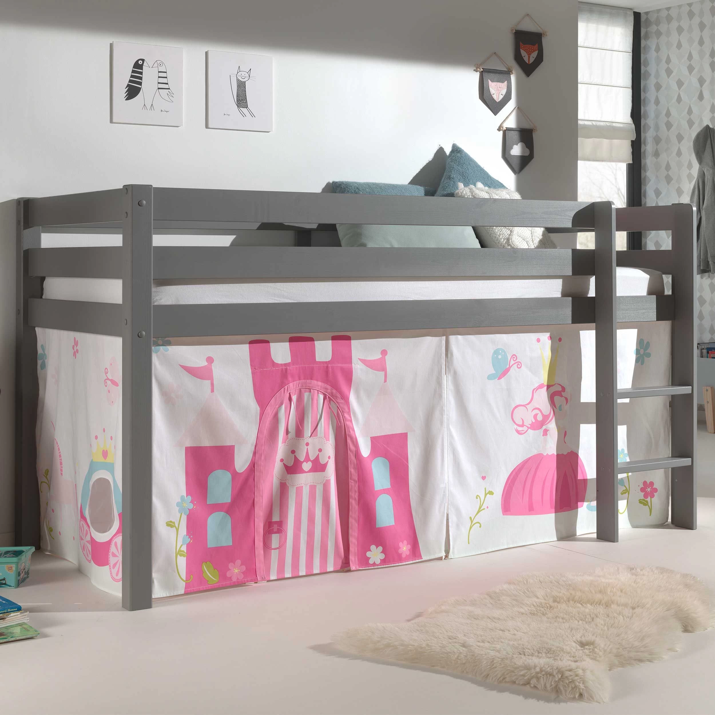 Lit Mi-hauteur Charlotte Avec Tente De Lit Princess II - Gris 1 Lit Mi-hauteur Charlotte Avec Tente De Lit Princess II - Gris