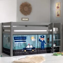 Lit Mi-hauteur Charlotte Avec Tente De Lit Police - Gris