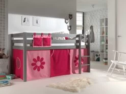 Lit Mi-hauteur Charlotte Avec Tente De Lit Fleurs - Gris -Magasin De Meubles PICOHSZG1773 211f