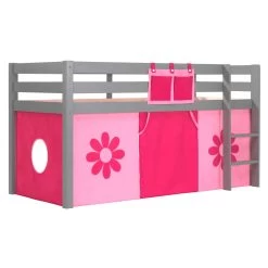 Lit Mi-hauteur Charlotte Avec Tente De Lit Fleurs - Gris -Magasin De Meubles PICOHSZG1773 INF 3b5e