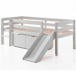 Lit Mi-hauteur Avec Toboggan Pip Avec 2 Tiroirs 90 X 200 Bois De Pin - Blanc -Magasin De Meubles PICOMSLD9014 01 c6e3