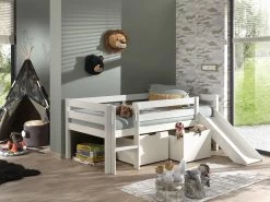 Lit Mi-hauteur Avec Toboggan Pip Avec 2 Tiroirs 90 X 200 Bois De Pin - Blanc -Magasin De Meubles PICOMSLD9014 04 d286