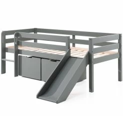 Lit Mi-hauteur Avec Toboggan Pip Avec 2 Tiroirs 90 X 200 Bois De Pin - Gris -Magasin De Meubles PICOMSLD9017 01 57c2