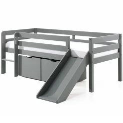 Lit Mi-hauteur Avec Toboggan Pip Avec 2 Tiroirs 90 X 200 Bois De Pin - Gris -Magasin De Meubles PICOMSLD9017 02 0325