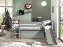 Lit Mi-hauteur Avec Toboggan Pip Avec 2 Tiroirs 90 X 200 Bois De Pin - Gris -Magasin De Meubles PICOMSLD9017 03 ac0d