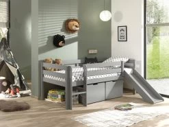 Lit Mi-hauteur Avec Toboggan Pip Avec 2 Tiroirs 90 X 200 Bois De Pin - Gris -Magasin De Meubles PICOMSLD9017 04 ca1a