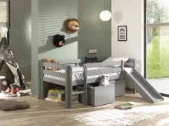 Lit Mi-hauteur Avec Toboggan Pip Avec 2 Tiroirs 90 X 200 Bois De Pin - Gris -Magasin De Meubles PICOMSLD9017 05 7309
