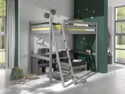 Lit Mezzanine Claire 140x200cm Avec Bibliothèque Et Canapé-lit - Gris -Magasin De Meubles PICOMZ141732 01 cc6f