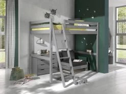 Lit Mezzanine Claire 140x200 Avec Canapé-lit Et Chiffonnier - Gris -Magasin De Meubles PICOMZ141734 01 5ed3