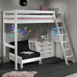 Lit Mezzanine Claire 90x200 Avec Canapé-lit Et Chiffonnier - Blanc