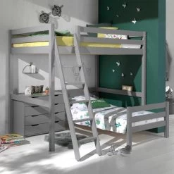 Lit Mezzanine Claire 140 X 200cm Avec Lit Anne 90 X 200cm Et Chiffonnier- Grijs -Magasin De Meubles PICOMZBE1724 01A 29c4