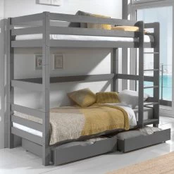 Lit Superposé Claire Haut Avec 2 Tiroirs - Gris